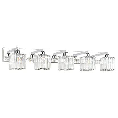 Aipsun Bathroom Light Fixtures Modern Vanity Light for Bathroom Crystal Chrome Vanity Light 5 Light (Exclude Bulb) - color: Chrome, size: 40 inch