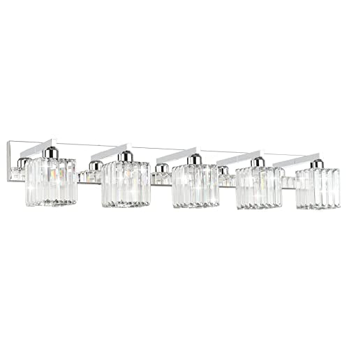 Aipsun Bathroom Light Fixtures Modern Vanity Light for Bathroom Crystal Chrome Vanity Light 5 Light (Exclude Bulb) - color: Chrome, size: 40 inch