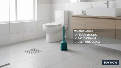 MP200 Sink & Drain Plunger for Kitchen Sinks, Bathroom Sinks, Showers, Bathtubs, and Waste Pipes. Strong Heavy Duty Design with Large Bellows Commercial & Residential Use, Teal