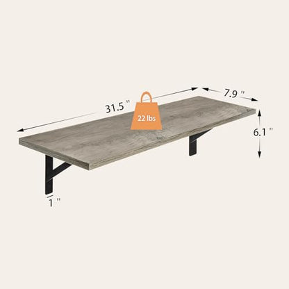 Long Wall Shelves, 31.5" Wall Mounted Shelves with Metal Brackets | Floating Book Shelves, Set of 2, Easy Assembly, Max Load 22lbs, Wall Storage Ledges, Living Room/Bathroom/Bedroom, Gray Wash - color: Grey Wash, size: 31.5 Inch