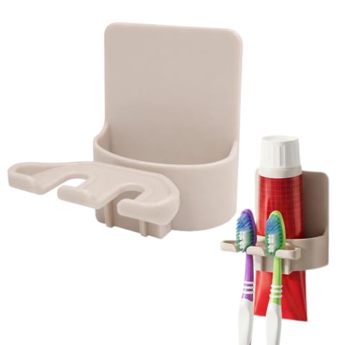 Adhesive Toothbrush Holders, Wall Mounted Space Saving 3 in 1 with Gargle Cup, for Bathroom Shower Mirror, Stick On Tooth Paste Hanger, Daily Use