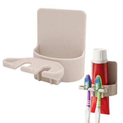 Adhesive Toothbrush Holders, Wall Mounted Space Saving 3 in 1 with Gargle Cup, for Bathroom Shower Mirror, Stick On Tooth Paste Hanger, Daily Use