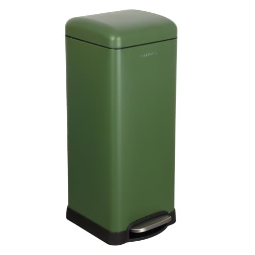 happimess Betty 8 Gal Step Trash Can Soft-Close Lid, Pine Green | Removable Liner, Semi-Rectangular, Steel Pedal, Iron Powder Coated, 27" Height, Non-Skid Base - color: Pine Green
