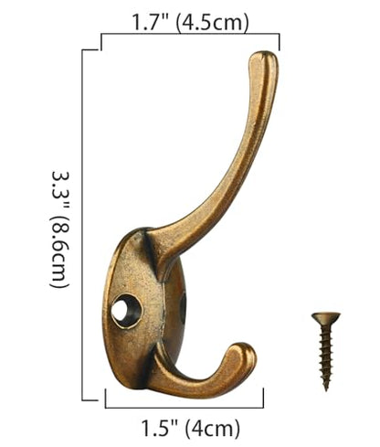 IBosins 12 Pack Antique Brass Double Coat Hooks Wall Mounted with 24 Screws | Retro Double Hooks Utility Hooks for Coat, Scarf, Bag, Towel, Key, Cap, Cup, Hat - color: Antique Brass