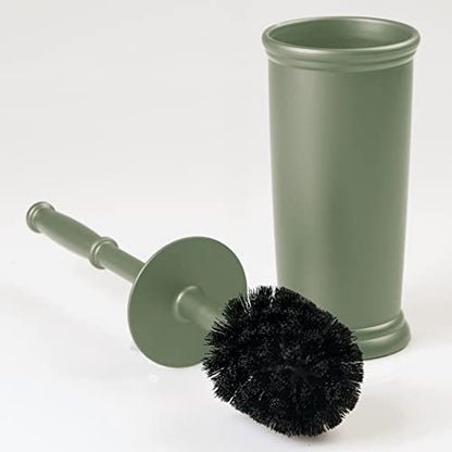 mDesign Toilet Bowl Brush and Holder - Covered Bathroom Toilet Brush - Standing Toilet Bowl Scrubber in Modern Holder - Space Saving, Deep Cleaning Brush for Toilet - Hyde Collection - Olive Green - color: Olive Green