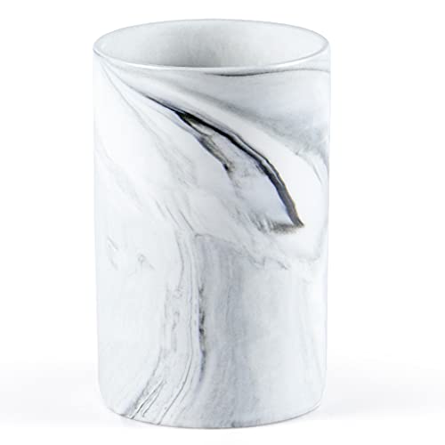 Bathroom Tumbler Cup, Ceramic Toothbrush Holder Stand for Mouthwash Rinsing, Toothpaste, Pen, Makeup Brush, Teaspoon Organizer, 10oz / 300ml (Marble Pattern)