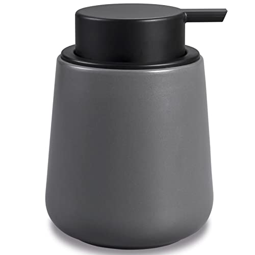 BosilunLife Ceramic Soap Dispenser - Dish Soap Dispenser for Bathroom 12Oz | Refillable Liquid Hand Wash Dispenser for Essential Oil, Lotion Soap, Modern Grey - color: Matte Grey