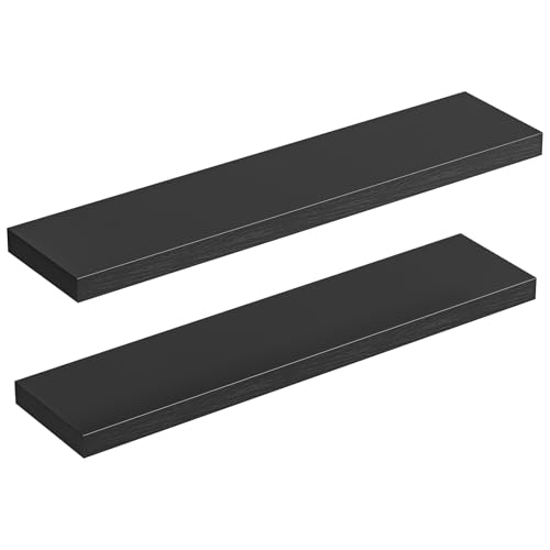 HOOBRO Floating Shelves for Wall, Wall Mounted Shelf Set of 2, 39.4" Hanging Shelf with Invisible Brackets, for Wall Decor Storage in Bathroom Bedroom Kitchen Living Room Office, Black BK100BJP201 - color: Black, size: 39.4 Inches