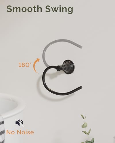 Black Towel Ring Wall Mounted for Bathroom, Hand Towel Holder | 304 Stainless Steel Heavy Duty Towel Hanger Waterproof & Rustproof Towel Holder Raised Base - color: Matte Black
