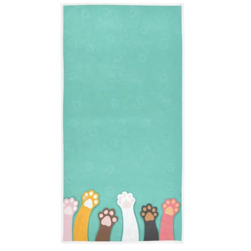 Naanle Cute Cartoon Cat Paw Footprint Pattern Soft Large Hand Towels Multipurpose for Bathroom, Hotel, Gym and Spa (16" x 30") - color: Cat Claw