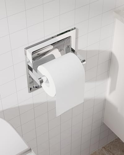 Chrome Recessed Toilet Paper Holder Wall Mounted 304 Stainless Steel | Polished Finish Post Pivoting Design Easy to Change Roll, in Wall Toilet Paper Holder for Mega Roll Waterproof & Rustproof - color: Chrome