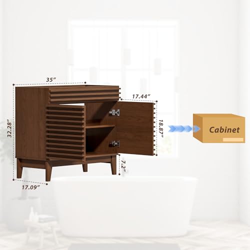 APRILSOUL 36" Bathroom Vanity, Mid-Century Bathroom Vanity Cabinet with 2 Soft Closing Doors, Freestanding Bathroom Cabinet, Particleboard Frame with Wood Grain Laminate, Walnut (Sink Not Included) - color: Walnut, size: 36 Inch