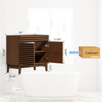 APRILSOUL 36" Bathroom Vanity, Mid-Century Bathroom Vanity Cabinet with 2 Soft Closing Doors, Freestanding Bathroom Cabinet, Particleboard Frame with Wood Grain Laminate, Walnut (Sink Not Included) - color: Walnut, size: 36 Inch
