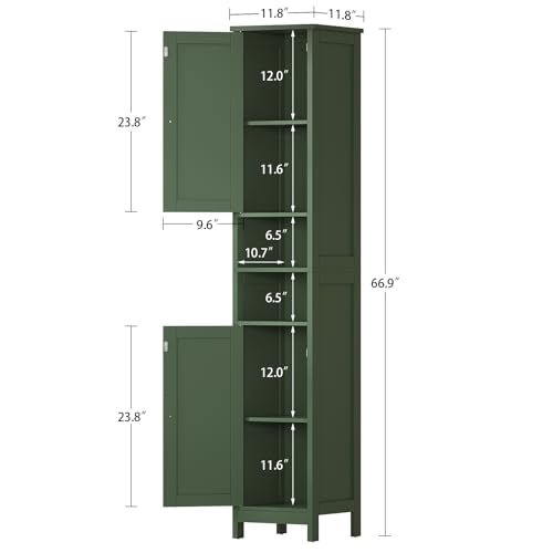 67" Tall Bathroom Cabinet with Adjustable Shelves and Doors, Narrow Bathroom Storage Cabinet for Small Space, Living Room, Entryway, Kitchen, Green - color: Green