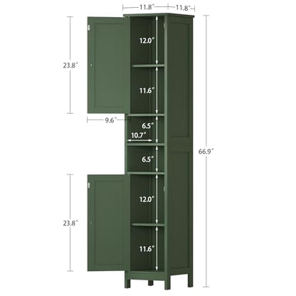 67" Tall Bathroom Cabinet with Adjustable Shelves and Doors, Narrow Bathroom Storage Cabinet for Small Space, Living Room, Entryway, Kitchen, Green - color: Green