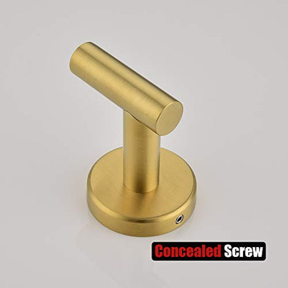 JQK Bathroom Towel Hook Brushed Gold, Brass Coat Robe Clothes Hook for Bathroom Kitchen Garage Wall Mounted (Pack of 2), SUS 304 Stainless Steel 0.8mm, TH100-BG-P2 - color: Gold, size: 2 Pack
