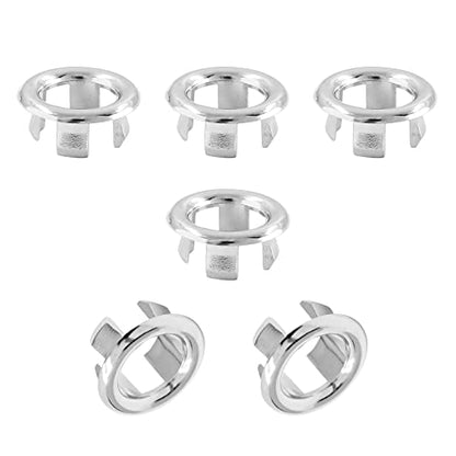 6 Pack Sink Overflow Ring, Chrome Plastic Hollow Basin Drain Cover | Fits 22-25mm Overflow Hole, Tool-Free Flex Buckle Install, Anti-Aging Rust Proof, for Ceramic Bathroom Kitchen Sink - color: Chrome -- 6 Pack, style: Plastic