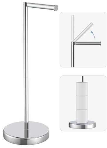 Chrome Toilet Paper Holder Stand Freestanding Tissue Roll Holder Bathroom | 304 Stainless Steel Rustproof Free Standing Toilet Paper Stand Storage for 4 Rolls(Fits All Rolls) by Evolvegoods - color: Chrome