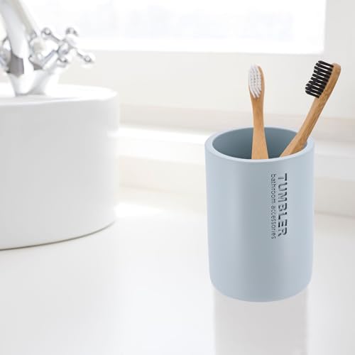 Bathroom Cup, Toothbrush & Toothpaste Holder, Modern, Matte Light Blue | Resin, Compact, Vanity Organizer for Toothbrushes, Razors & Makeup Brushes, Easy to Clean Surface, Durable Construction - color: Light Blue