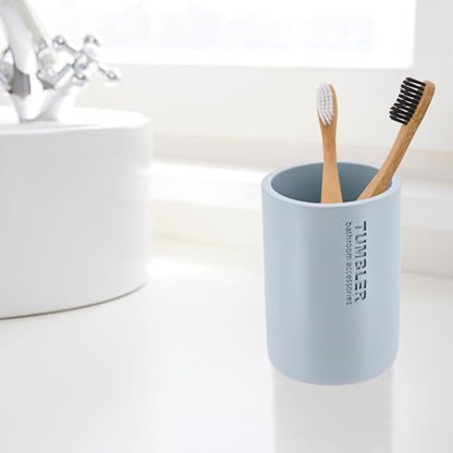 Bathroom Cup, Toothbrush & Toothpaste Holder, Modern, Matte Light Blue | Resin, Compact, Vanity Organizer for Toothbrushes, Razors & Makeup Brushes, Easy to Clean Surface, Durable Construction - color: Light Blue