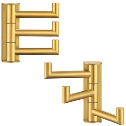 3-Arm Swivel Towel Hooks, 2 Pack, Brushed Gold, Wall Mounted | 304 Stainless Steel, Bathroom Kitchen Closet Use, Heavy Duty 11 lbs Wall Hooks for Towels, Dishrags, Easy 180° Rotate & Fold - color: Brushed Gold, size: 2 Pack