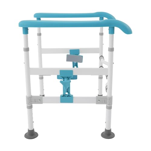 Toilet Safety Rails, Adjustable Height & Width Toilet Safety Frame, Foldable Handicap Toilet Handles for Seniors, Handicap, Disabled, 360° Rotatable Clamps, Fit Most Toilets (330 LBS Blue)