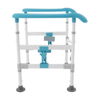 Toilet Safety Rails, Adjustable Height & Width Toilet Safety Frame, Foldable Handicap Toilet Handles for Seniors, Handicap, Disabled, 360° Rotatable Clamps, Fit Most Toilets (330 LBS Blue)