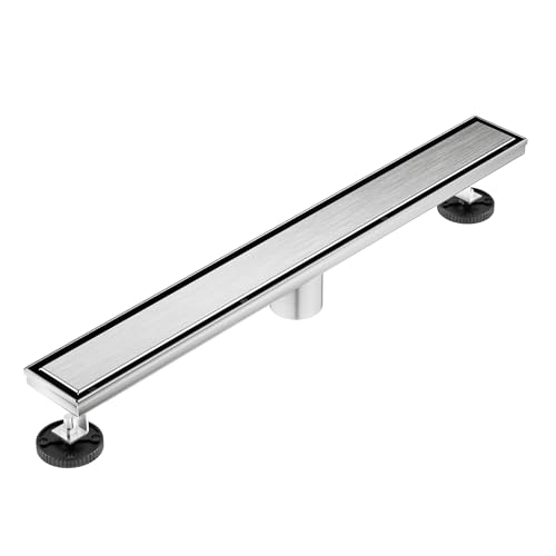 Neodrain 40" Brushed Linear Shower Drain,2-in-1 Flat& Tile Insert Cover | 304 Stainless Steel,Fast Drainage, Durable,Rectangle Shower Floor Drain with Adjustable Feet,Hair Strainer,Fits Bathrooms - color: Stainless Steel, size: 40 In
