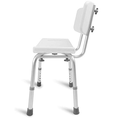 DMI Shower Chair Bath Seat for Tub or Shower Bench for inside shower, Made of Non Slip Aluminum with Plastic Seat, No Tools Needed, Adjustable Height, Holds Weight up to 300 Pounds, Bath Chair, White - style: Chair with Integrated Handles