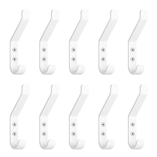 GlazieVault Coat Hooks for Wall – Door Hooks (10 Pack) - Heavy Duty Wall Mounted - Premium Design Rust Free Hooks - style: Flat Hooks White P-10