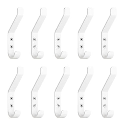 GlazieVault Coat Hooks for Wall – Door Hooks (10 Pack) - Heavy Duty Wall Mounted - Premium Design Rust Free Hooks - style: Flat Hooks White P-10