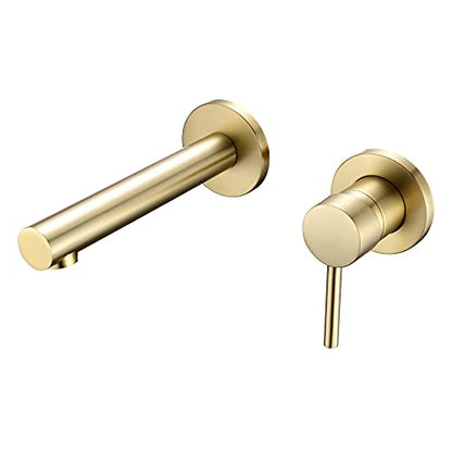 SUMERAIN Brushed Gold Bathroom Faucet Brass Wall Mount Faucet Single Handle with Rough in Valve - color: Brushed Gold, size: Right Handle