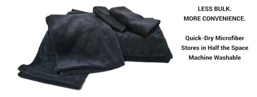 Black Microfiber Bath Towels Set – 6 Piece (2 Bath 32"x63", 2 Hand Towels, 2 Washcloths) – Lightweight Quick Dry Towels for Gym, Travel & Bathroom