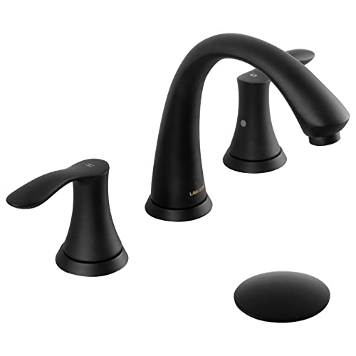 Bathroom Faucet for Sink 3 Hole, Matte Black, BF405-MB | 8 inch Widespread Bathroom Faucet 2 Handle Bathroom Sink Faucet for Vanity with Drain Assembly Supply line, Matte Black - color: Black