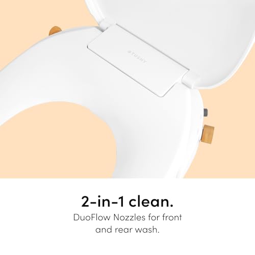 TUSHY Oasis Non-Electric Warm Water Bidet Seat, Elongated, Bamboo Knob | Self-Cleaning Dual Nozzles, Adjustable Temperature and Pressure, Soft-Close Lid, 10 Minute DIY Install, Sink Access Required - color: White/Bamboo, style: Dual Temp - Elongated Seat