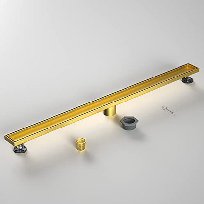 Linear Shower Drain, 304 Stainless Steel Floor Drain 42" | with Tiled Insert Grate & Hair Strainer, Bathroom 2-in-1 Tiled in Drain, CUPC Certified - color: Brushed Gold, size: 42''