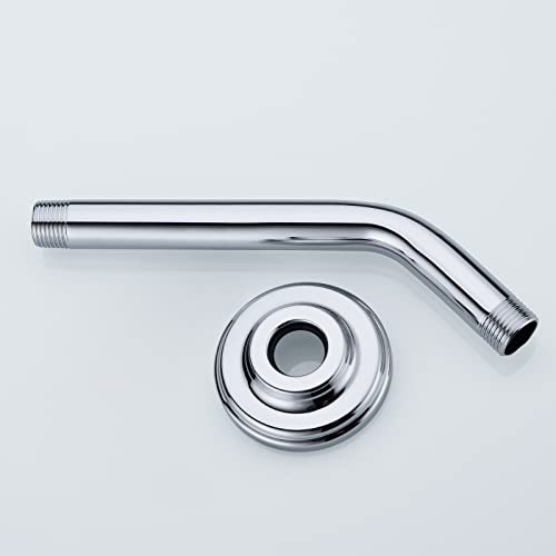 9 Inch Chrome Shower Arm and Flange Stainless Steel Angled Pipe | Wall Mounted Head Extension with Polished Finish, Gooseneck Curved Shower Neck - color: Chrome, style: 9 inch