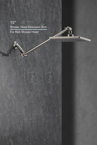 15 Inch Extra Long Adjustable Shower Head Extension Arm With Locking Set Screw, Singing Rain 304 Stainless Steel Angle Height Adjustable, G1/2 Universal Connector Compatible (Nickel Brushed) - color: 2. Nickel Brushed, style: 15 inch