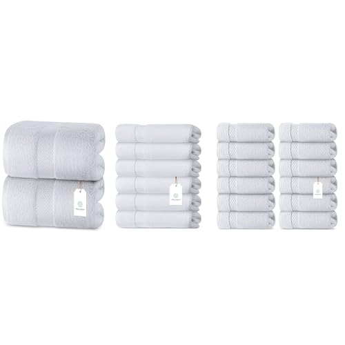 White Classic 2 Luxury White Bath Sheet Towels 35 x 70, 6 Hand Towels 16 x 30 and 12 Washcloths 13 x 13 | Cotton, Highly Absorbent and Quick Dry for Hotels, Spa and Bathroom