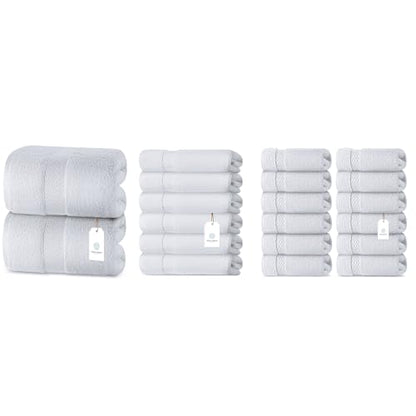 White Classic 2 Luxury White Bath Sheet Towels 35 x 70, 6 Hand Towels 16 x 30 and 12 Washcloths 13 x 13 | Cotton, Highly Absorbent and Quick Dry for Hotels, Spa and Bathroom