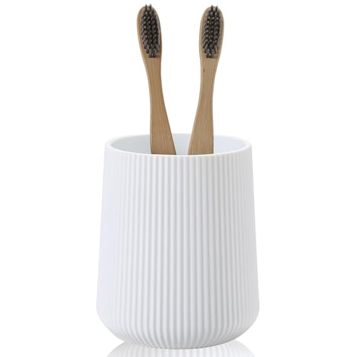 YAUKPH White Striped Toothbrush Holder | for Electric Toothbrushes Bathroom Organizer Cup for Toothpaste Kids & Adults - color: White Ribbed