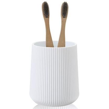YAUKPH White Striped Toothbrush Holder | for Electric Toothbrushes Bathroom Organizer Cup for Toothpaste Kids & Adults - color: White Ribbed