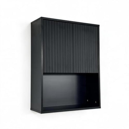 Fluted Bathroom Wall Cabinet Over the Toilet Storage,Wall Mounted Cabinet with Adjustable Shelf,Floating Cabinet Organizer Hanging Cabinet,Kitchen and Laundry Room Cabinets (Black, 1 PC) - color: Black