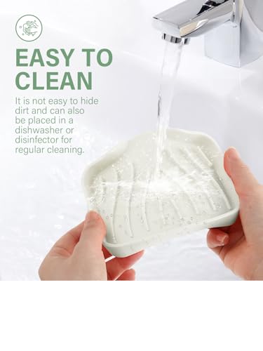 2PCS Self Draining Soap Holder,Silicone Soap Dish,Suitable for Kitchen,Bathroom,Shower,Bath Tub,Soap Container（Beige） - color: Beige