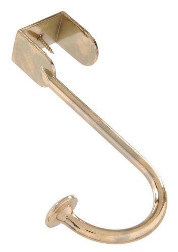 Hillman Hardware Essentials Over The Door Hook Brass | Metal Door Hook for Clothes Towels Bags | No Drill Door Hanger Organizer for Bedroom Bathroom Closet - size: 1 Count (Pack of 1)