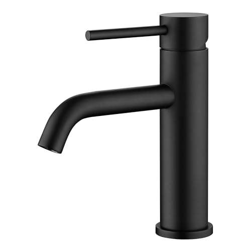 SUMERAIN Matte Black Bathroom Sink Faucet Single Handle Single Hole | Lead-Free, Stainless Steel, with Faucet Supply Lines, Easy DIY Install - color: Matte Black, size: Undermount Sink faucet