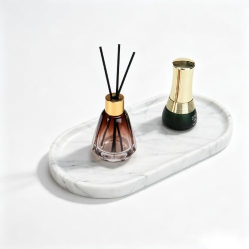 Natural Marble Tray - 12x6 Bathroom Decorative Tray, Perfume Tray & Vanity Tray Organizer. Versatile Tray Countertop Catchall for Jewelry, Soap & Candles - color: Carrara White