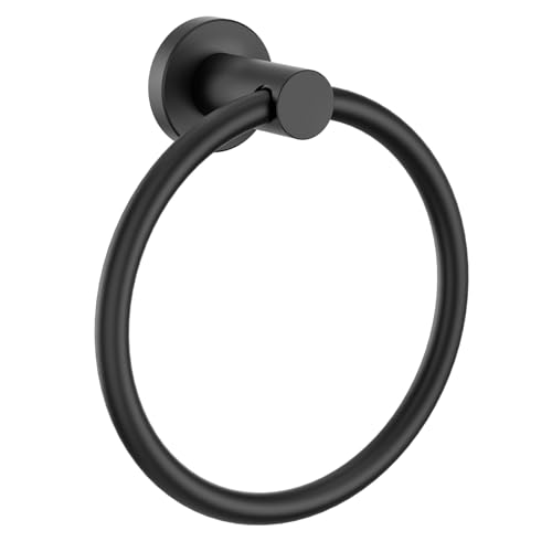 FORIOUS Towel Ring, SUS304 Stainless Steel Hand Towel Holder, Matte Black | Modern Hand Towel Holder Rack Hanger Round for Bathroom Wall Mounted, Ideal for Bathroom, Kitchen, RV - color: Matte Black