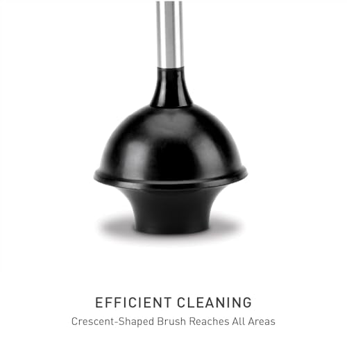 simplehuman Toilet Plunger with Holder Set, Magnetic Drip-Free Cover, Narrow Flange for Modern Low-Flow Toilets, Hidden Dome Storage, Stainless Steel, Black - color: Black, style: Toilet Plunger