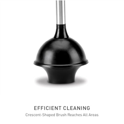 simplehuman Toilet Plunger with Holder Set, Magnetic Drip-Free Cover, Narrow Flange for Modern Low-Flow Toilets, Hidden Dome Storage, Stainless Steel, Black - color: Black, style: Toilet Plunger
